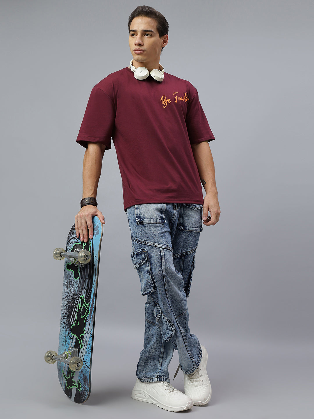 Crazy bee Oversize Back print T-shirt : Be Fearless Maroon