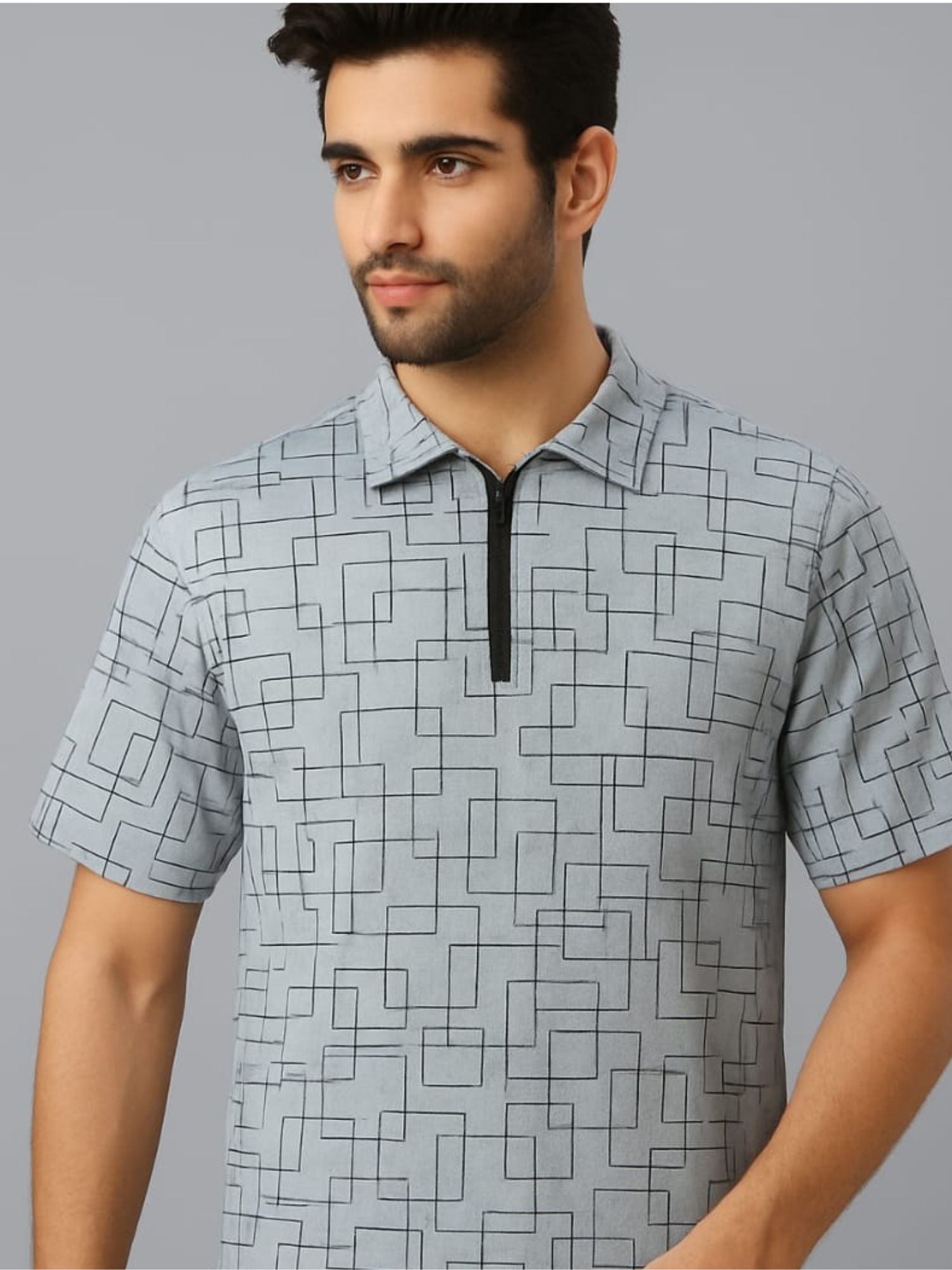 Crazy bee Polo Collar Neck Tshirt: GreyBlackLine