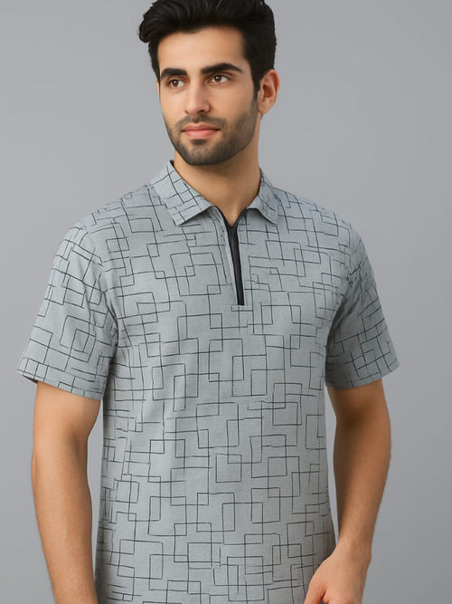 Crazy bee Polo Collar Neck Tshirt: GreyBlackLine