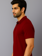 Crazybee Maroon Zipper Collar  T-shirt