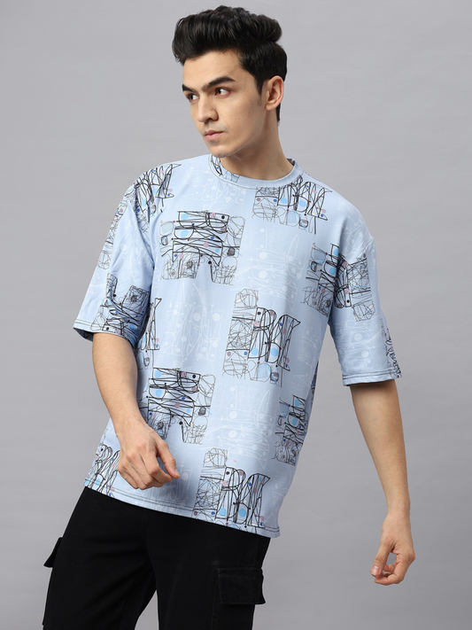 Oversize tshirt for Men Looper net 220 GSM - Crazybee- BB_Blue_Print