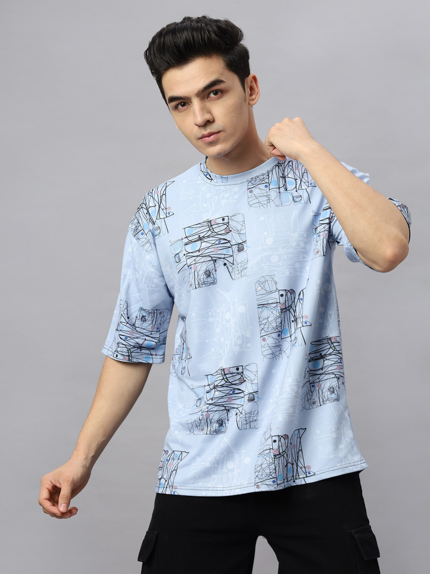 Oversize tshirt for Men Looper net 220 GSM - Crazybee- BB_Blue_Print