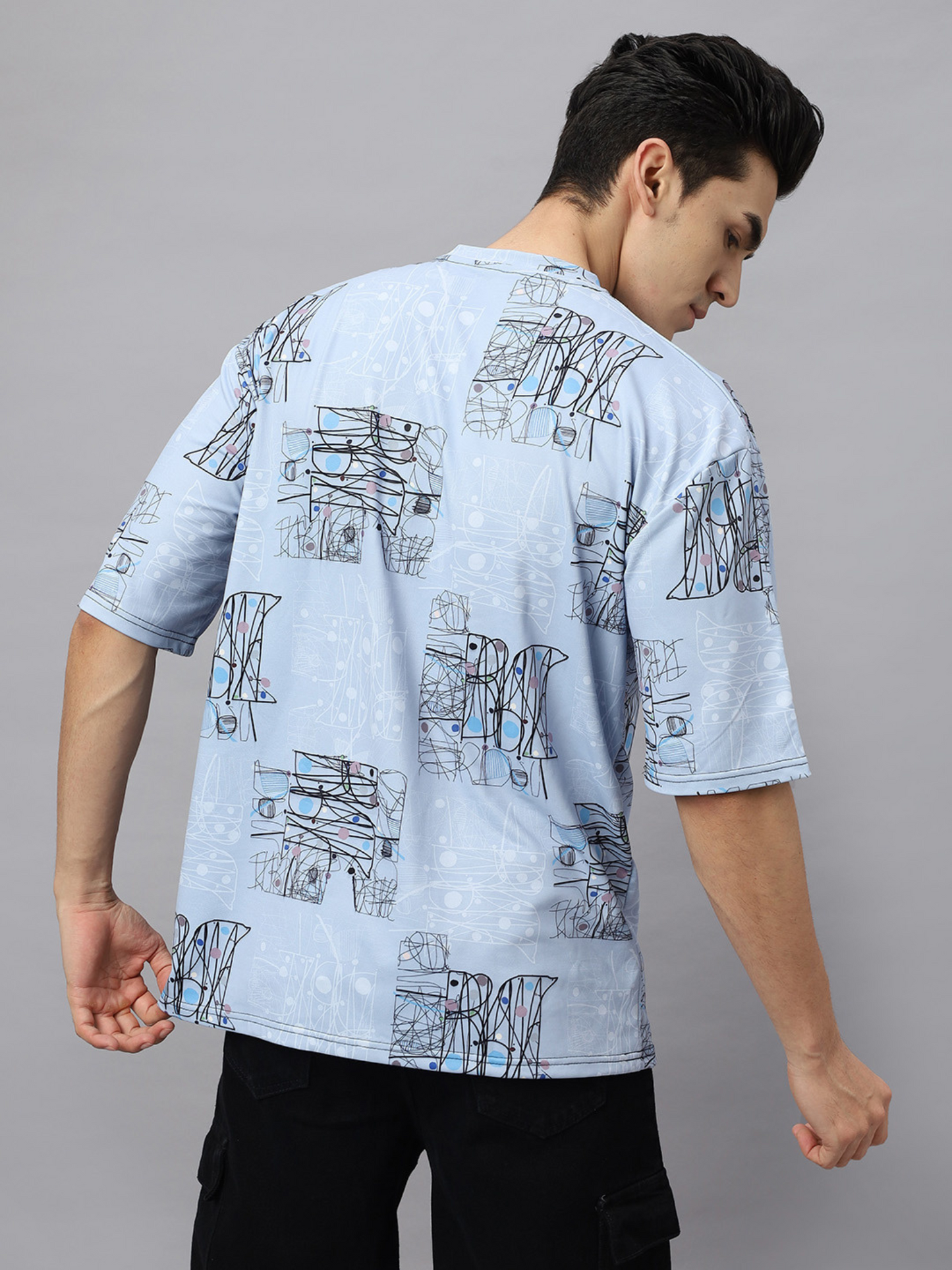 Oversize tshirt for Men Looper net 220 GSM - Crazybee- BB_Blue_Print