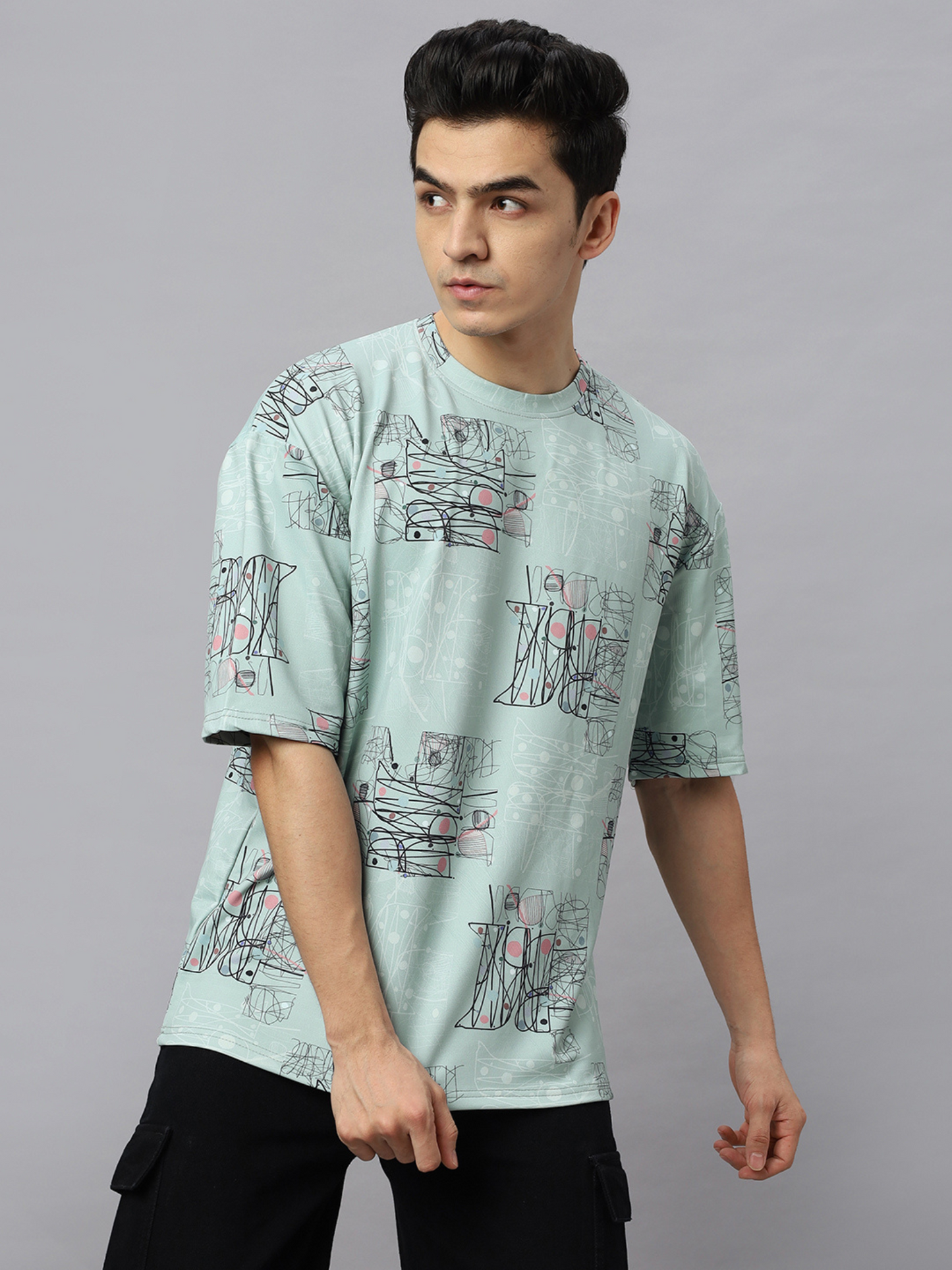 Oversize tshirt for Men Looper net 220 GSM - Crazybee- BB_Green_Print