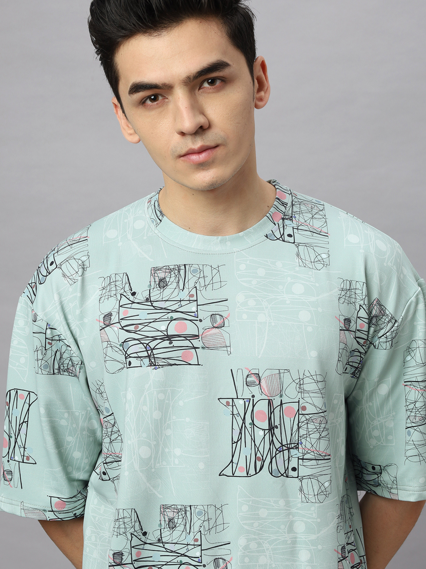 Oversize tshirt for Men Looper net 220 GSM - Crazybee- BB_Green_Print