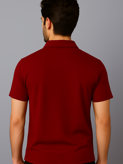 Crazybee Maroon Zipper Collar  T-shirt