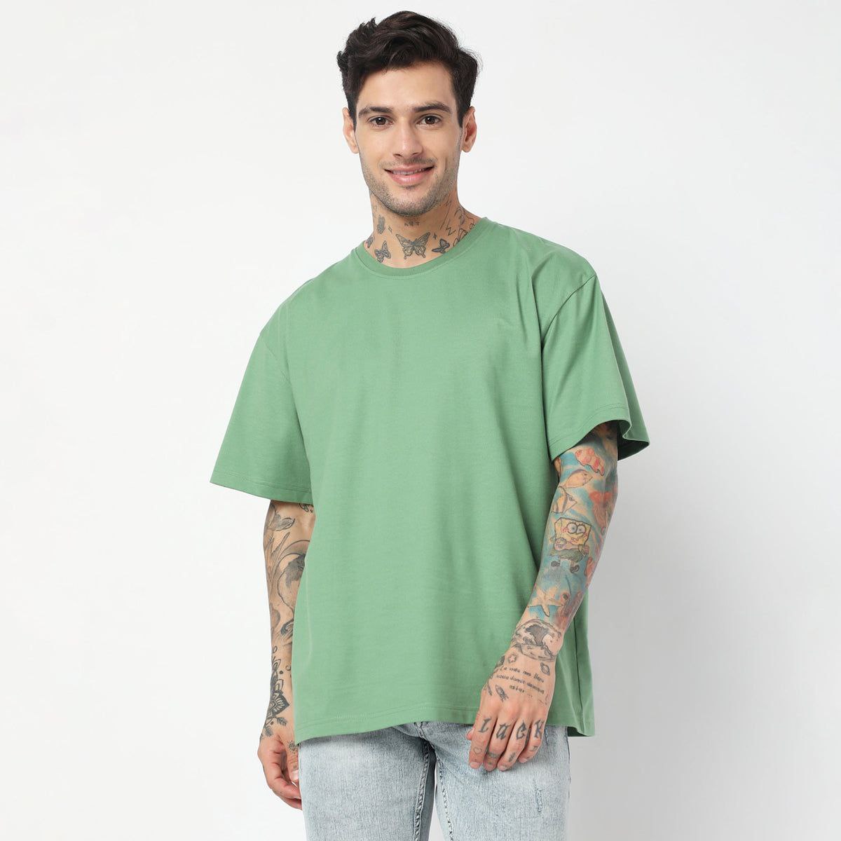 Pack of 3 Plain tees> (Green,Off-white, Black)