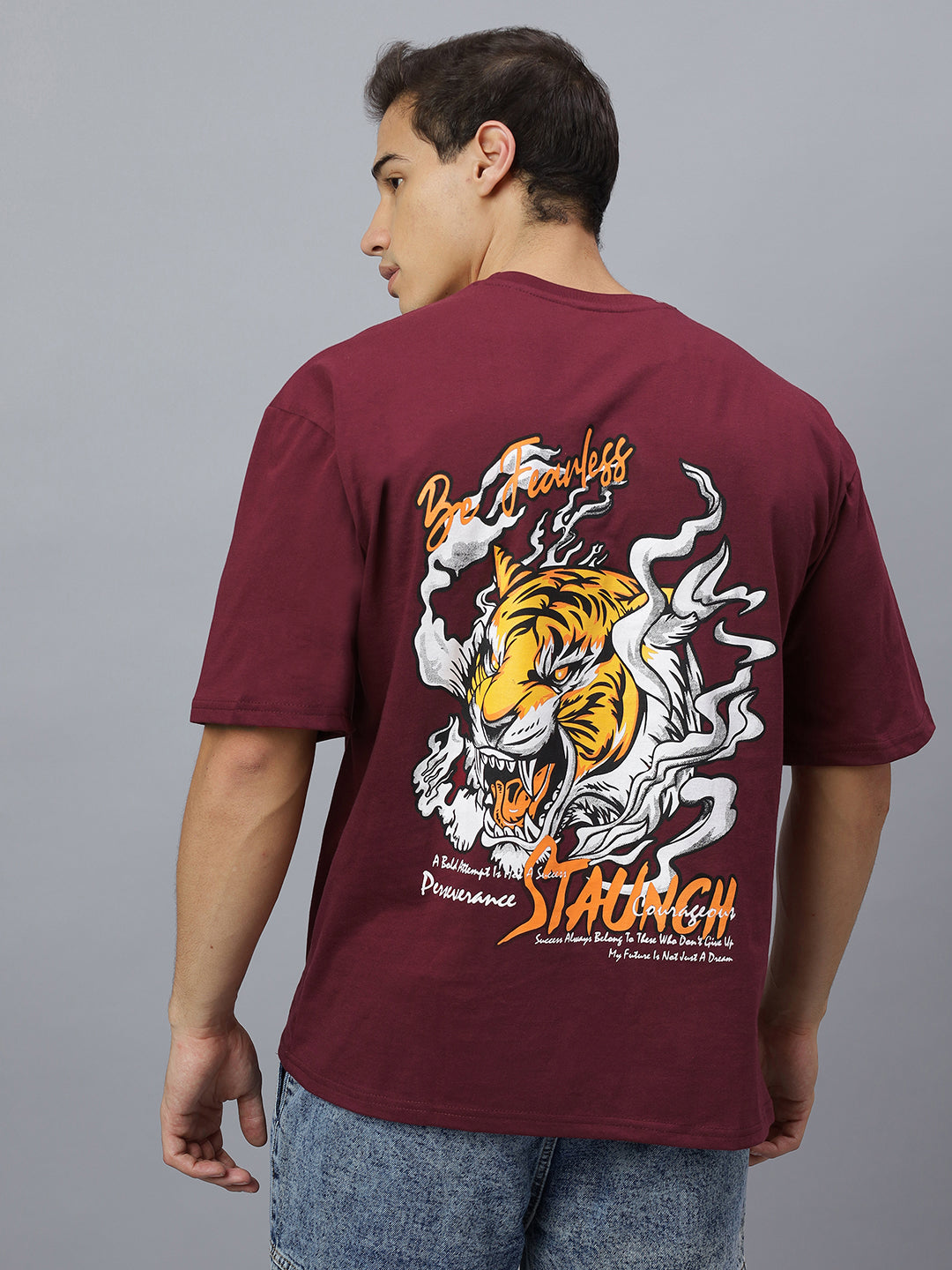 Crazy bee Oversize Back print T-shirt : Be Fearless Maroon