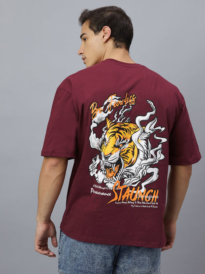 Crazy bee Oversize Back print T-shirt : Be Fearless Maroon