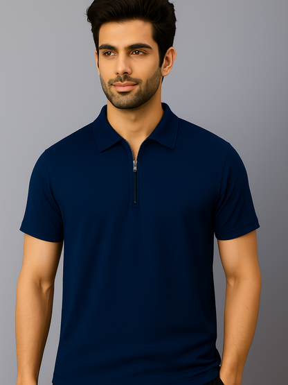 Crazybee Navy Blue Collar Tshirt