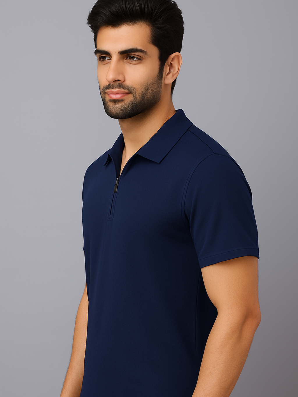 Crazybee Navy Blue Collar Tshirt