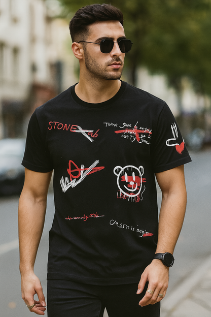 Oversized T shirt oversized back print t-shirt - Black Print