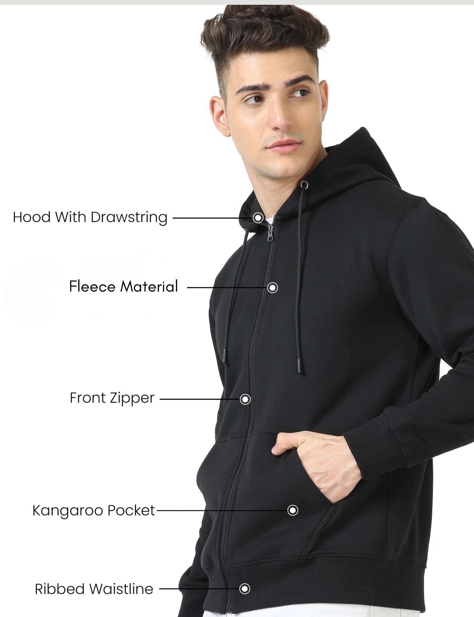 Crazybee<> Zipper BLACK Hoodie
