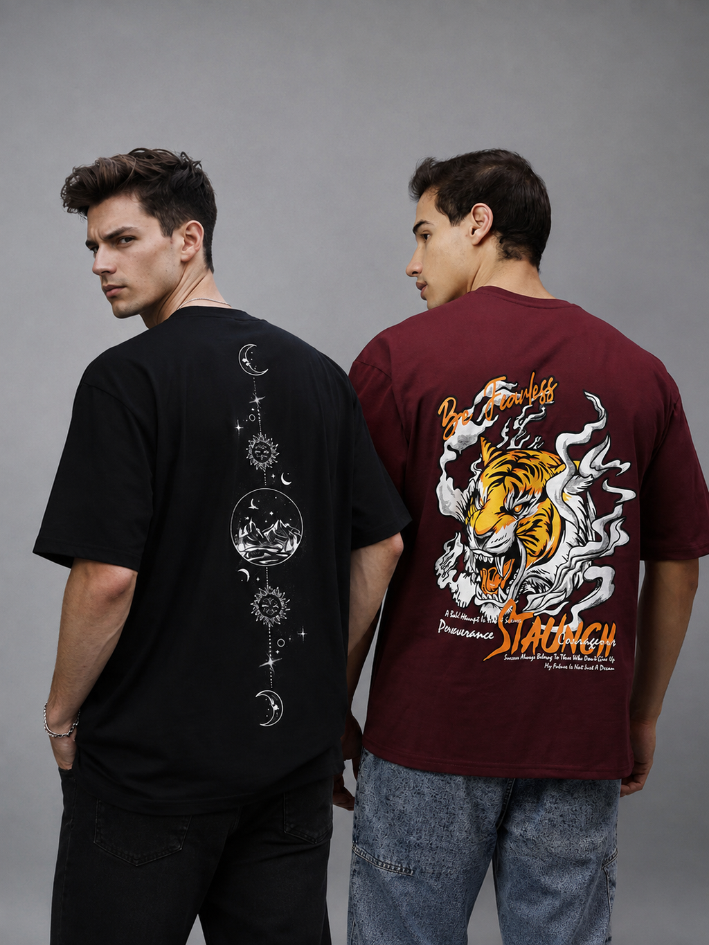 Pack of 2 Tshirt <> Maroon fearless &  Lunar - Deal