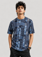 COtton Rib <> Blue Tribal Print