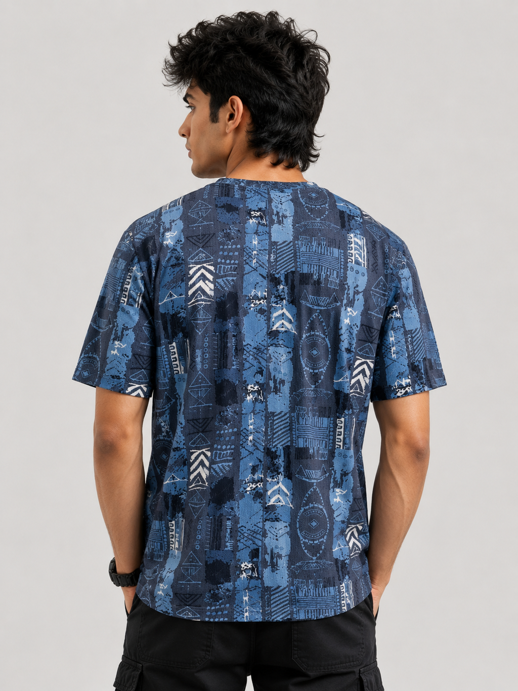 COtton Rib <> Blue Tribal Print