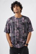 Cotton Rib <> Purple Tribal Print