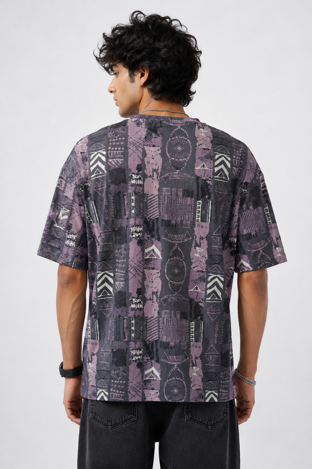 Cotton Rib <> Purple Tribal Print