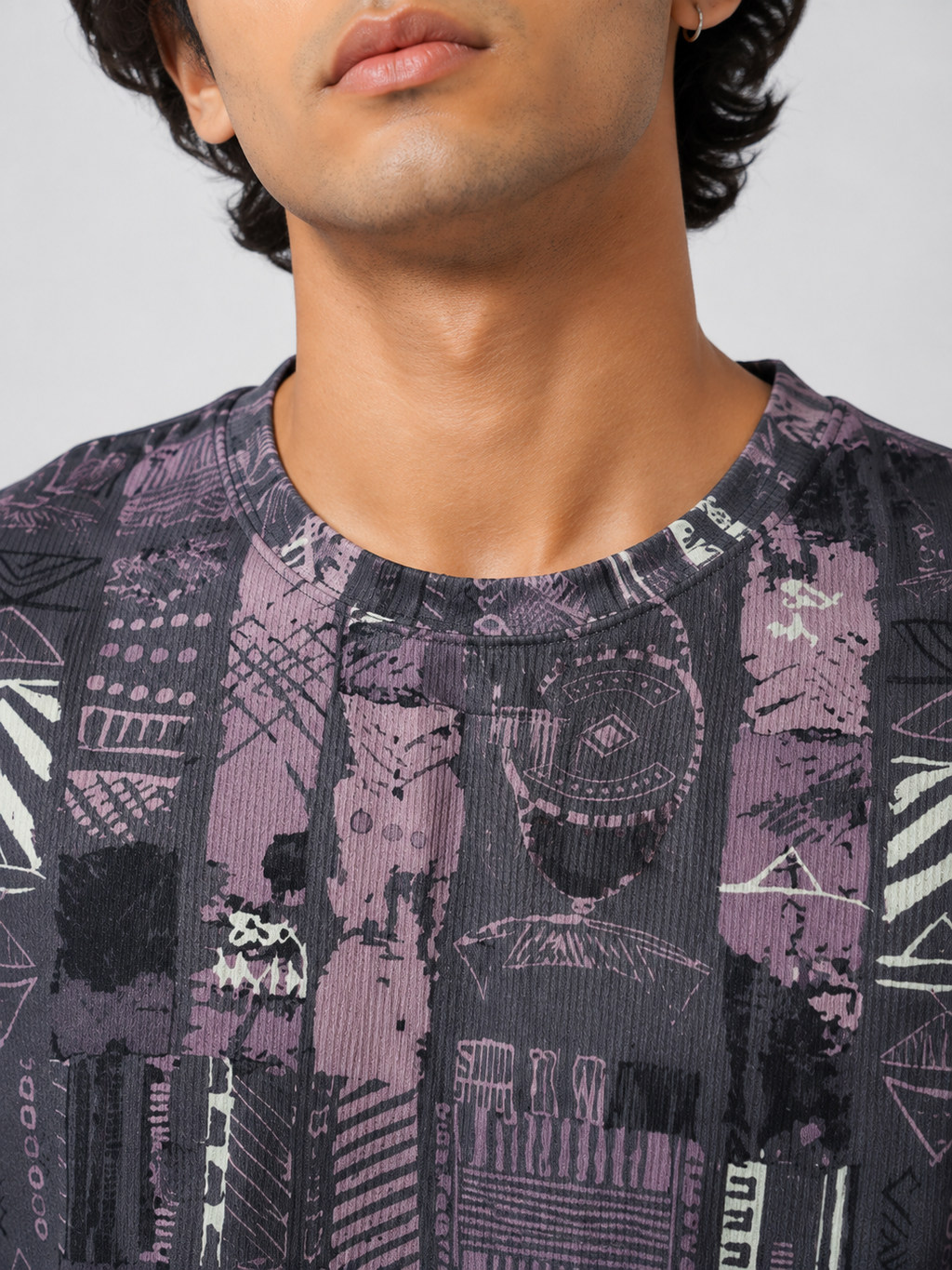 Cotton Rib <> Purple Tribal Print