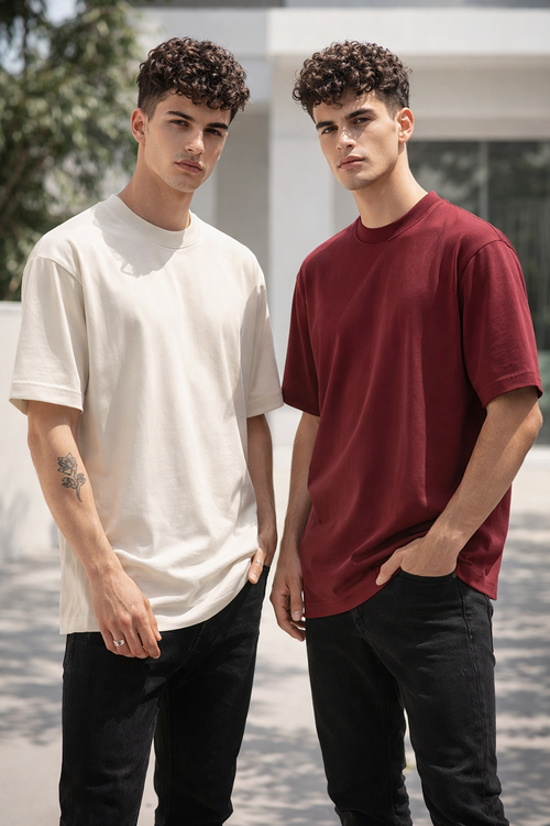 Pack of 2 Off White, Maroon, White t-shirts combo for men - MavinClub