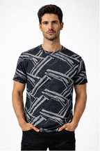 Crazybee <> All Ove Print Cotton Rib <> Grey Strike