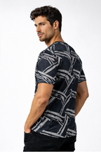 Crazybee <> All Ove Print Cotton Rib <> Grey Strike