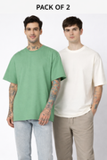 PACK OF 2 PLAIN <. OFF WHITE + GREEN