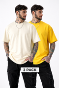 PACK OF 2 PLAIN <> YELLOW + OFF WHITE T-SHIRT