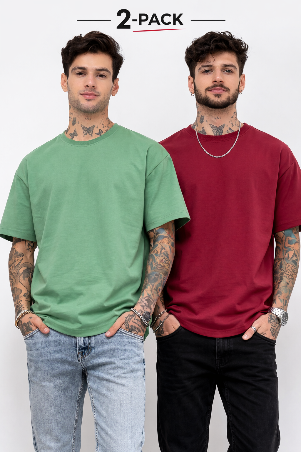 PACK OF 2 PLAIN TISHIRT <> GREEN + MAROON