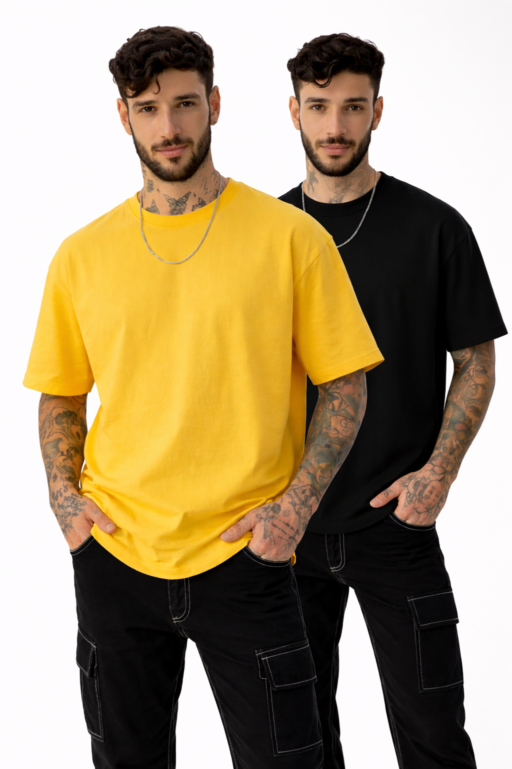 PACK OF 2 PLAIN <> YELLOW + BLACK PLAIN T-SHIRT