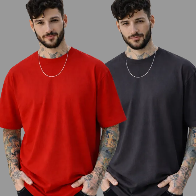Pack of 2 Grey, Red t-shirts combo for men - MavinClub