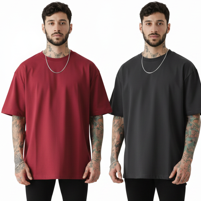 Pack of 2 Maroon, Grey t-shirts combo for men - MavinClub