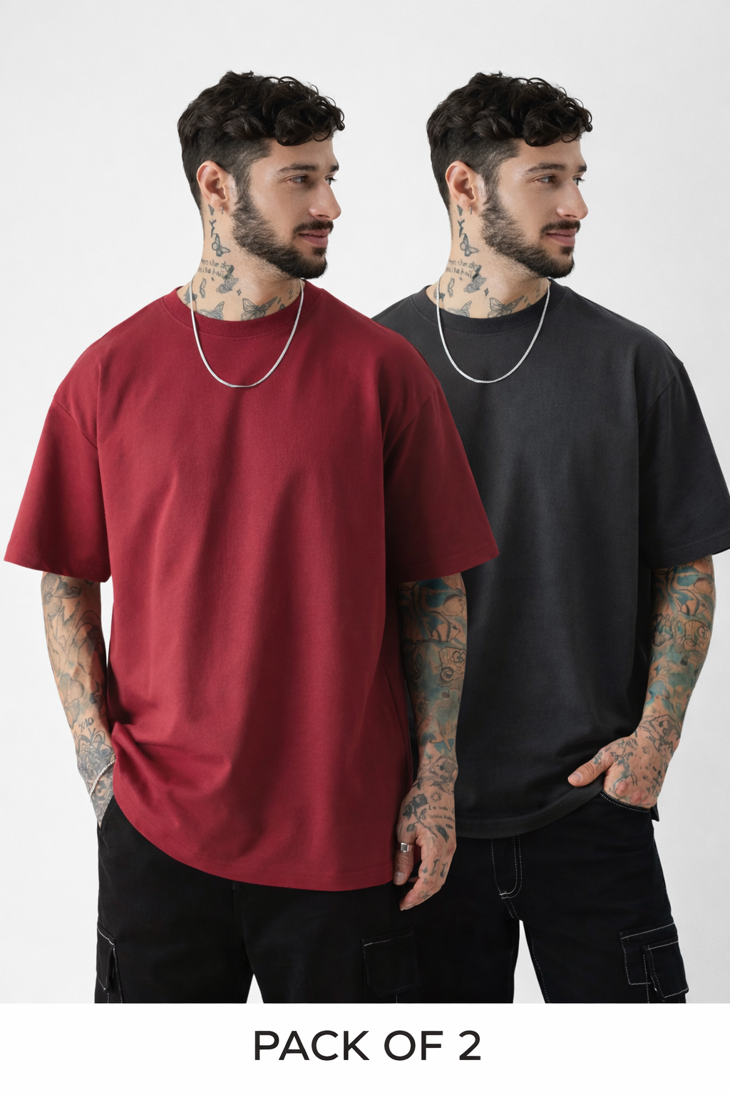 PACK OF 2 PLAIN <> MAROON + GREY T-SHIRT