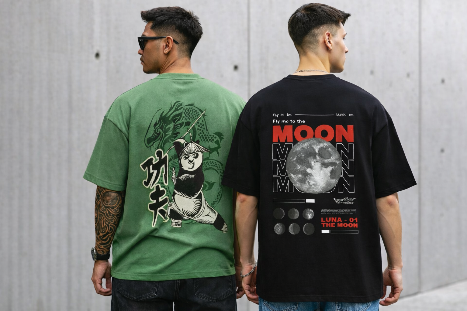 Pack of 2  T-shirts<> Pista Panda & Moon Nasa
