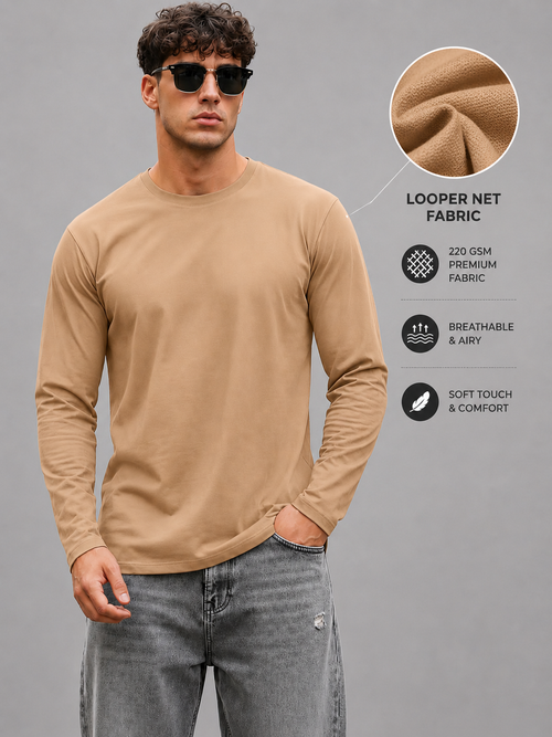 Pack of 2 FullSleeve- Looper Tshirt-Beige & Black