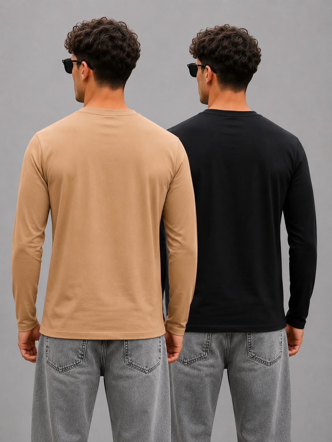 Pack of 2 FullSleeve- Looper Tshirt-Beige & Black