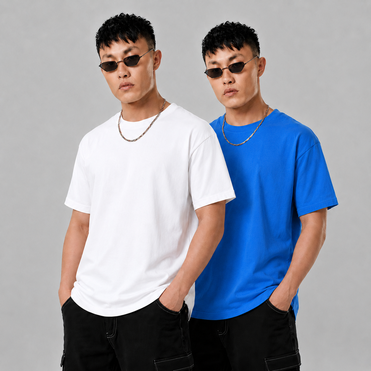 pack of 2 Solid T-shirt- White && Blue