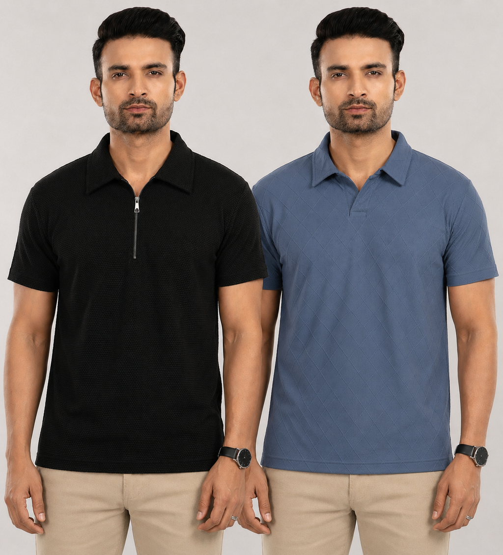 Packof 2 Textured Collar -- Popcorn Blk & Diamd Self Blue