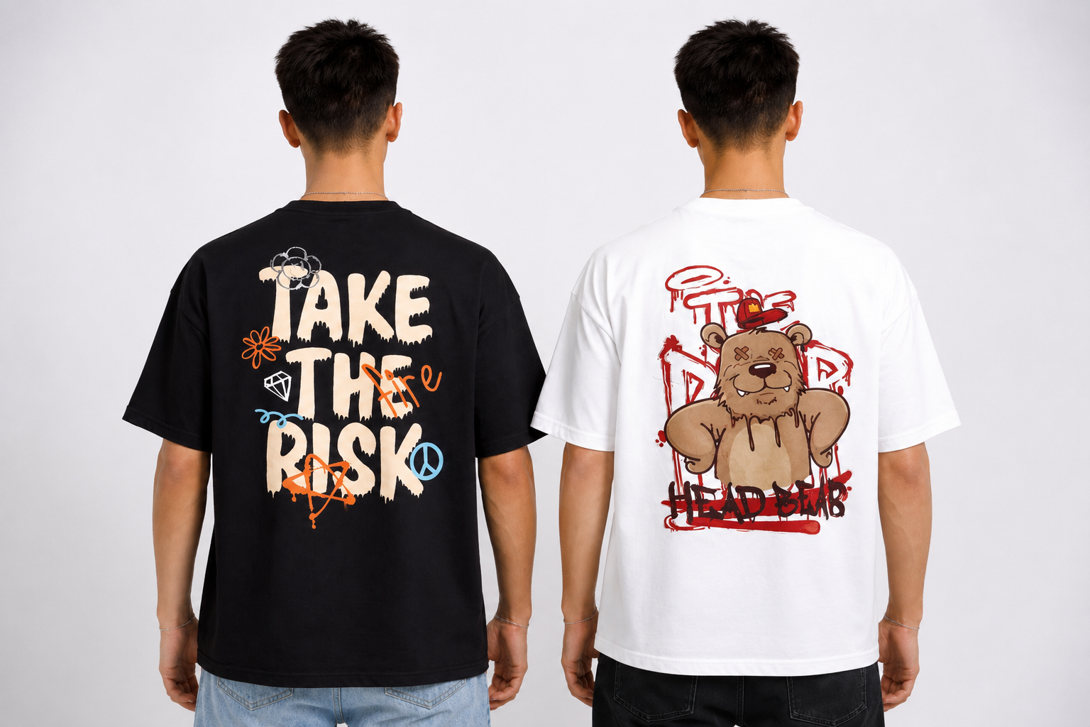Pack of 2 Tshirt- Head Bear & Take Risk