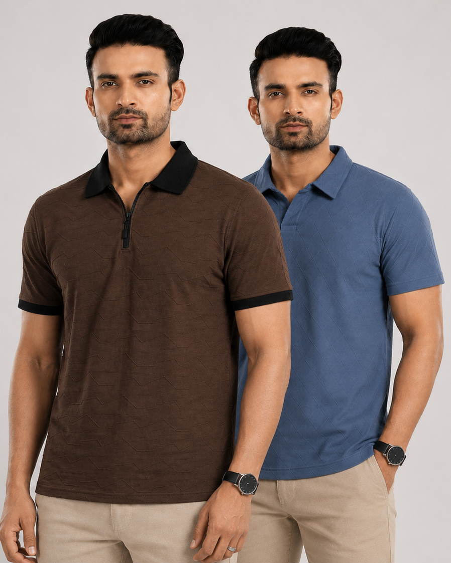 Pack of 2 Polo (Citizen Brown Contrast & Blue Diamond Self) - Deal