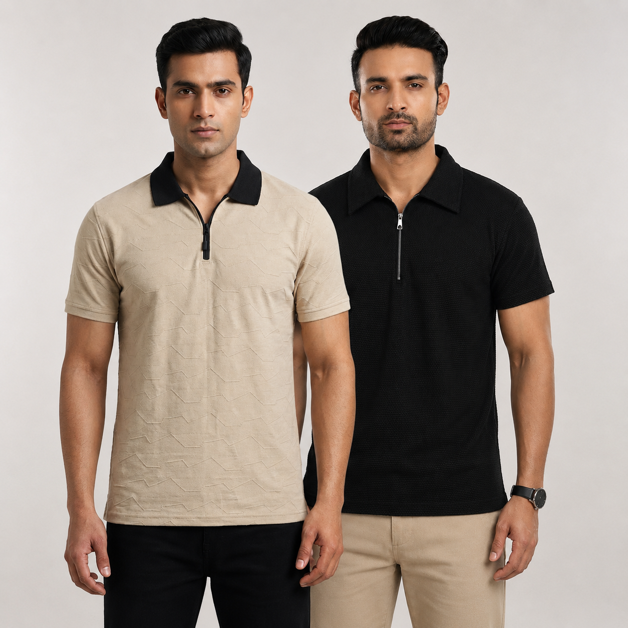 Pack of 2 polo (Citizen Offwhite Contrast & Black Popcorn) - Deal
