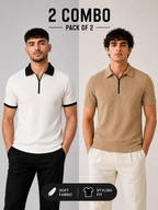 Pack of 2 Polo (White_Black & Beige Zipper)