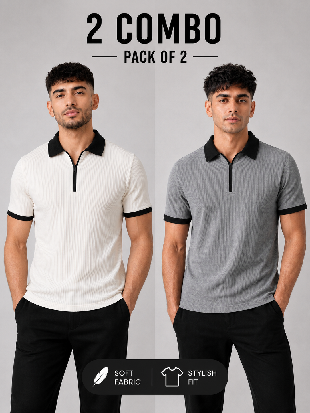 Pack of 2 Polo (White_Black & Grey_Black)