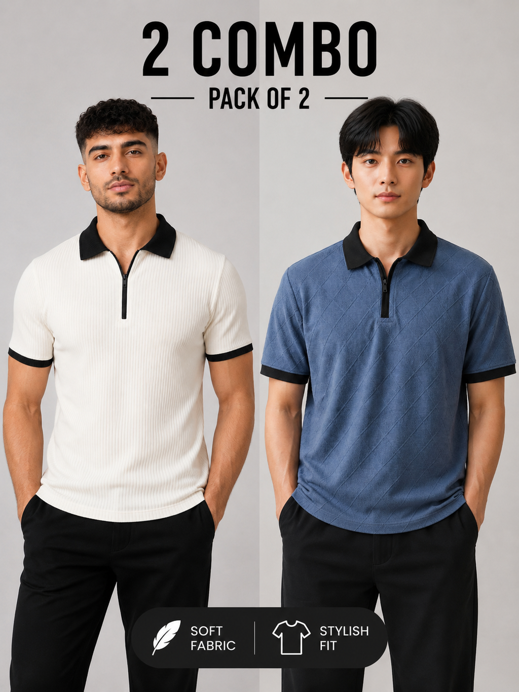 Pack of 2 Polo (White_Black & Diam_Blue_Black)