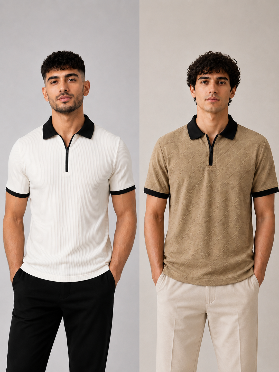 Pack of 2 Polo (White_Black & Dim_Beige_Black)
