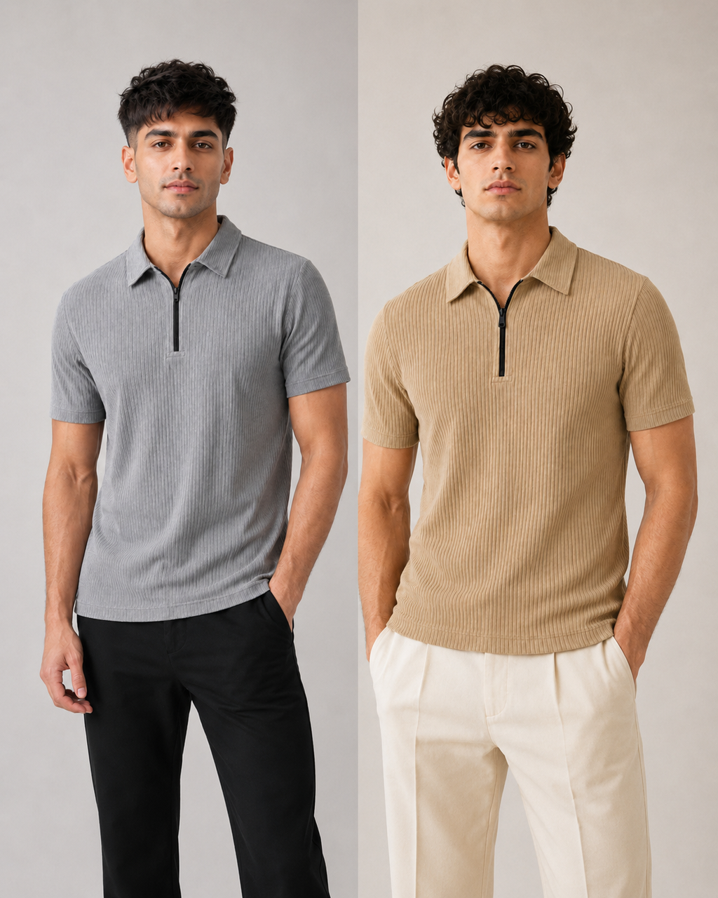 Pack of 2 Polo (Grey_Zipper & Beige_Zipper)