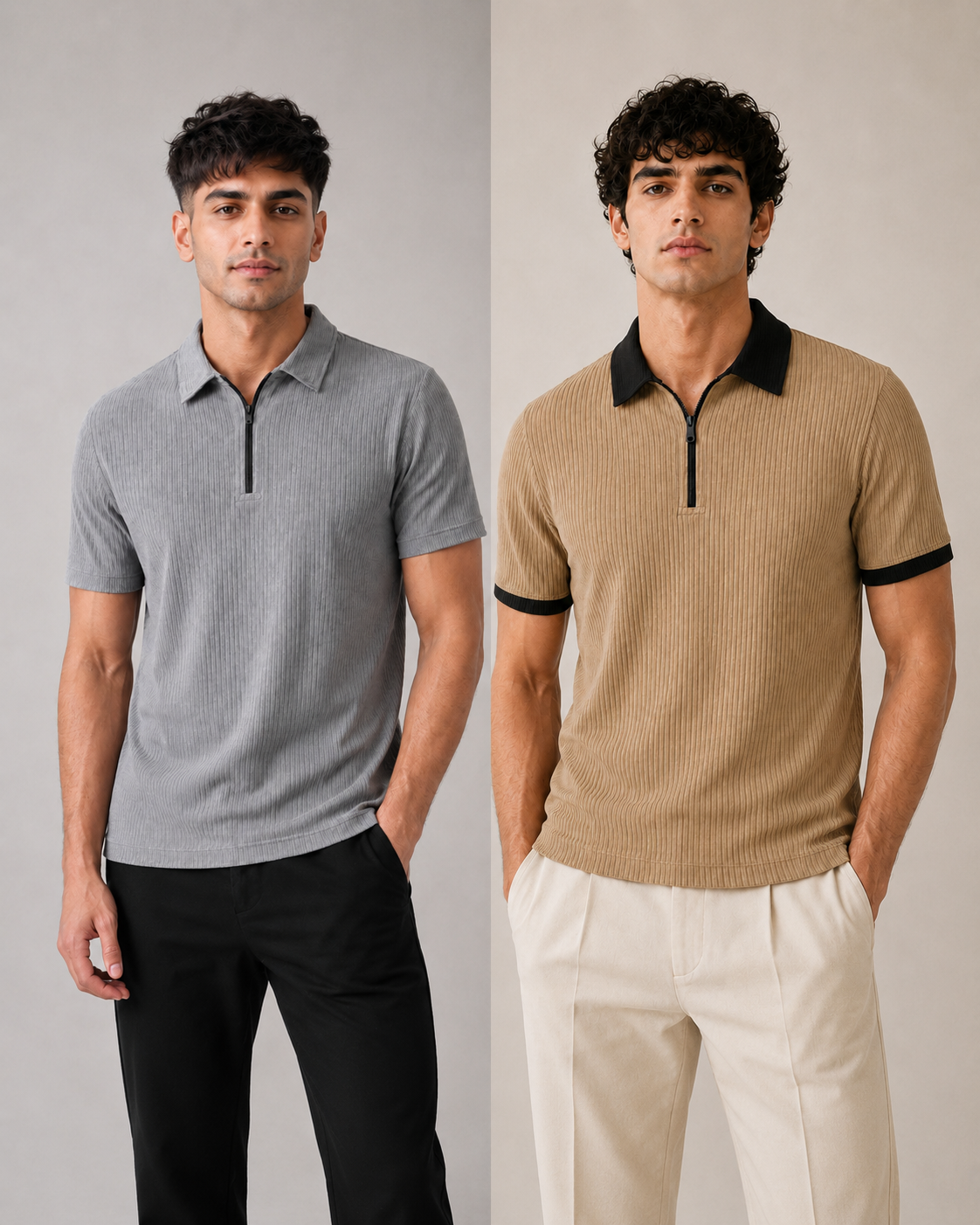 Pack of 2 Polo (Grey_Zipper & Beige_Black)