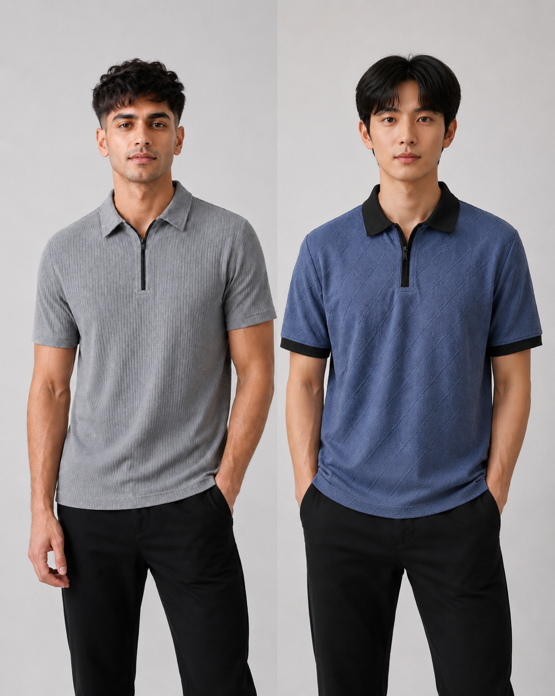 Pack of 2 Polo - (Zip-Rib-Grey && Zip-Dimd_BlueBlack)