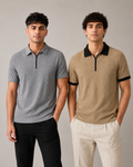 Pack of 2 Polo -(Rib-Grey_Zipper && Zip-Dimd_Beige_Black)