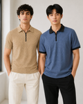 Pack of 2 Polo -(Rib-Beige_Zipper & Zip-Dimd_BlueBlack)